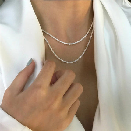 Minimalist Double Silver Layered Necklace – Elegant Stainless Steel Pendant Chain
