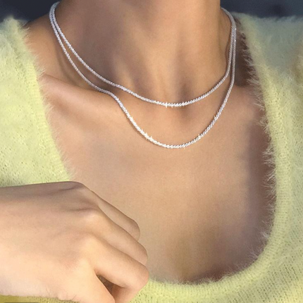 Minimalist Double Silver Layered Necklace – Elegant Stainless Steel Pendant Chain