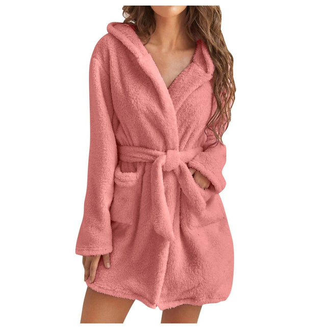Plush Hooded Bathrobe for Women – Ultra-Soft Fleece Lounge Robe in S–XL