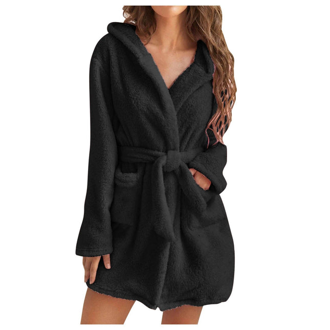 Women’s Plush Fleece Robe with Hood – Ultra-Soft Lounge & Bathrobe in S, M, L, XL