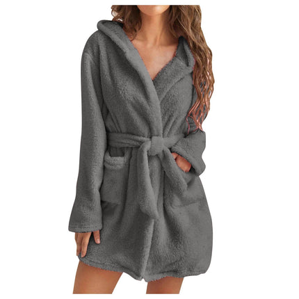 Plush Hooded Bathrobe for Women – Ultra-Soft Fleece Lounge Robe in S–XL