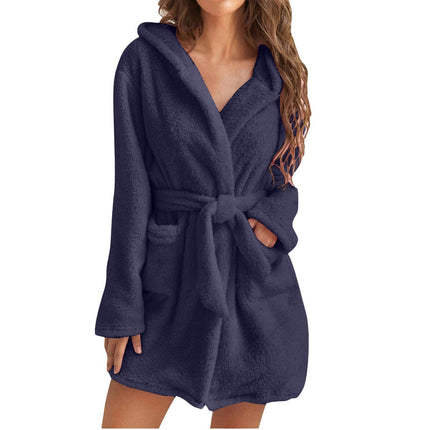 Plush Hooded Bathrobe for Women – Ultra-Soft Fleece Lounge Robe in S–XL