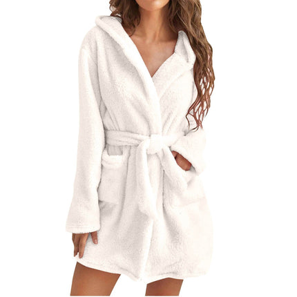 Plush Hooded Bathrobe for Women – Ultra-Soft Fleece Lounge Robe in S–XL