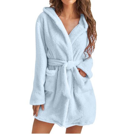 Plush Hooded Bathrobe for Women – Ultra-Soft Fleece Lounge Robe in S–XL
