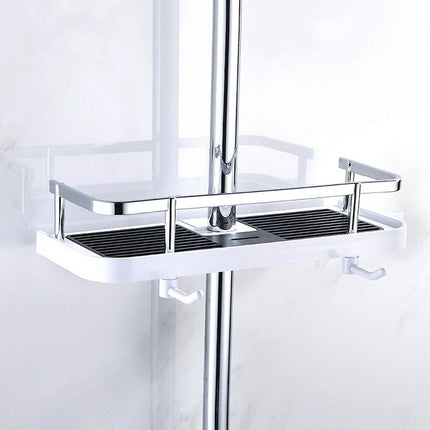 Adjustable No-Drill Shower Shelf Organizer – Compact Rustproof Bathroom Storage Rack with Strong Suction Mount