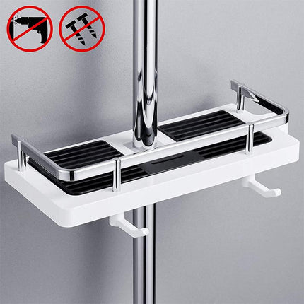 Adjustable No-Drill Shower Shelf Organizer – Compact Rustproof Bathroom Storage Rack with Strong Suction Mount
