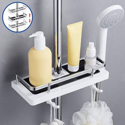 Adjustable No-Drill Shower Shelf Organizer – Compact Rustproof Bathroom Storage Rack with Strong Suction Mount
