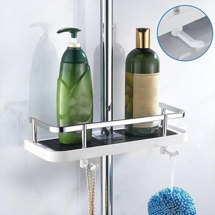 Adjustable No-Drill Shower Shelf Organizer – Compact Rustproof Bathroom Storage Rack with Strong Suction Mount