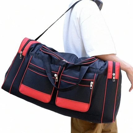 60L Waterproof Sports Duffel Bag with Shoulder Strap – Large Capacity Travel & Gym Bag – Black/Blue or Black/Red