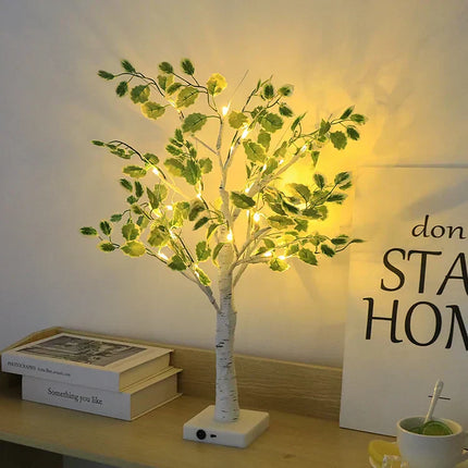 LED Leaf Tree Decor – 4.3″ × 2.4″ Tabletop Lighted Indoor Tree Lamp with Warm White Leaves