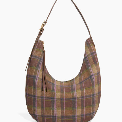 Vintage Plaid Hobo Bag – Brown & Green Checkered Shoulder Purse with Leather Accents