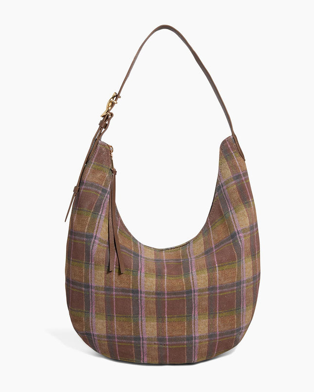 Vintage Plaid Hobo Bag – Brown & Green Checkered Shoulder Purse with Leather Accents