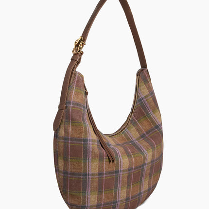 Vintage Plaid Hobo Bag – Brown & Green Checkered Shoulder Purse with Leather Accents