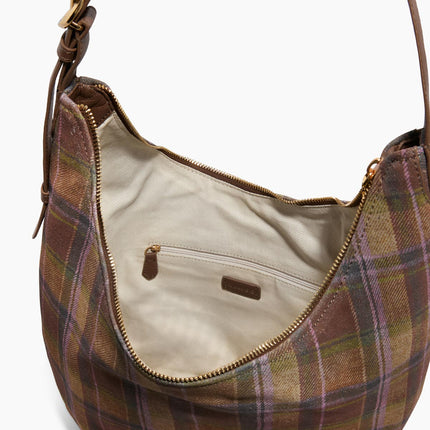 Vintage Plaid Hobo Bag – Brown & Green Checkered Shoulder Purse with Leather Accents