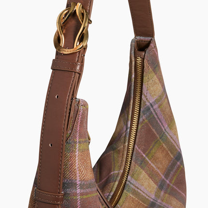 Vintage Plaid Hobo Bag – Brown & Green Checkered Shoulder Purse with Leather Accents