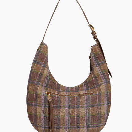 Vintage Plaid Hobo Bag – Brown & Green Checkered Shoulder Purse with Leather Accents