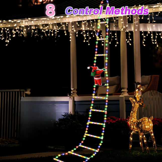 USB Powered Climbing Santa with Ladder Christmas Lights – Multicolor LED Holiday Decoration for Window, Balcony & Yard
