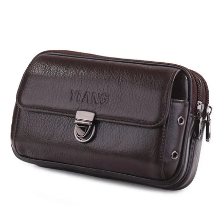 Men’s Premium Leather Waist Bag – Compact Belt Bag with Multiple Zippered Pockets for Everyday Use