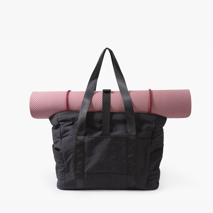 Black Tote Bag with Yoga Mat Holder – Water-Resistant & Laptop Compartment – Perfect for Gym, Work, or Beach
