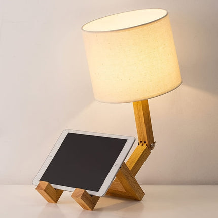 Adjustable Wooden Robot Desk Lamp – Modern LED Table Light for Home Office & Bedroom Decor