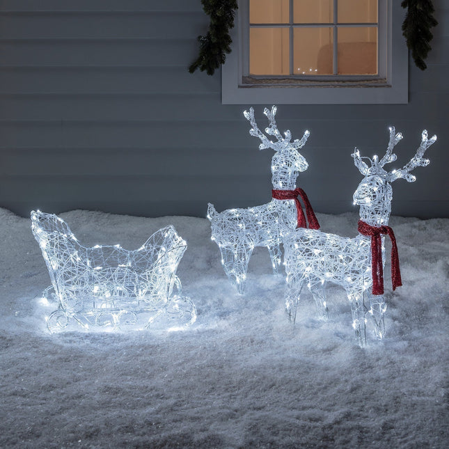 LED Reindeer & Sleigh Holiday Light Decoration – 100 Warm White LEDs, Indoor/Outdoor Christmas Yard Display