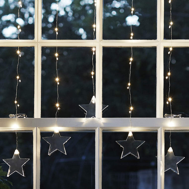 Star-Shaped LED Christmas Window Lights – 258 Warm White LEDs with Timer & 16.4 ft Cord