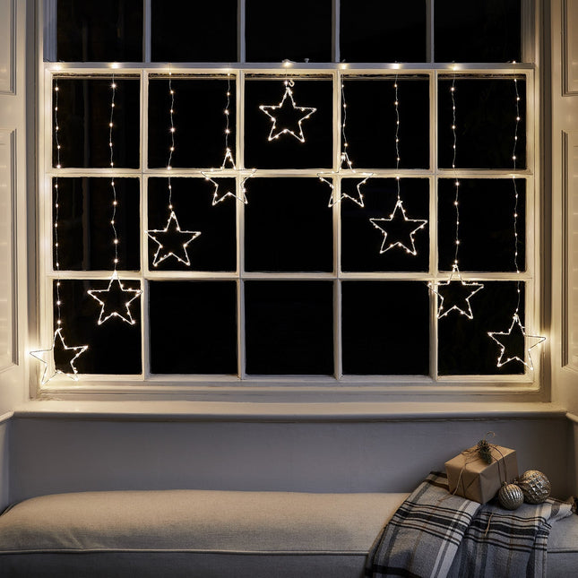 Star-Shaped LED Christmas Window Lights – 258 Warm White LEDs with Timer & 16.4 ft Cord