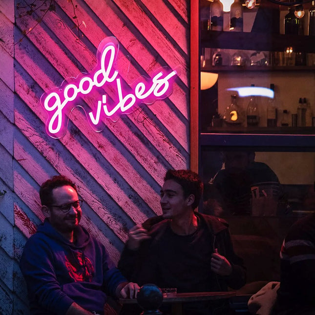 Good Vibes” LED Neon Sign – Pink Wall-Decor Accent Light for Bedroom, Living Room & Home Bar