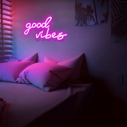 Good Vibes” LED Neon Sign – Pink Wall-Decor Accent Light for Bedroom, Living Room & Home Bar