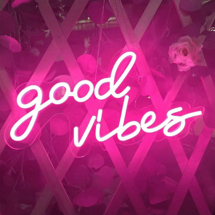 Good Vibes” LED Neon Sign – Pink Wall-Decor Accent Light for Bedroom, Living Room & Home Bar