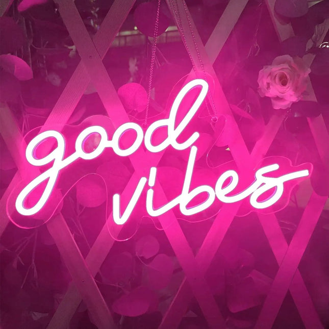 Good Vibes” LED Neon Sign – Pink Wall-Decor Accent Light for Bedroom, Living Room & Home Bar