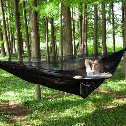 Double Camping Hammock for 2 – Lightweight Parachute Fabric with Suspension System – Ideal for Hiking, Backpacking, and Backyard Relaxation
