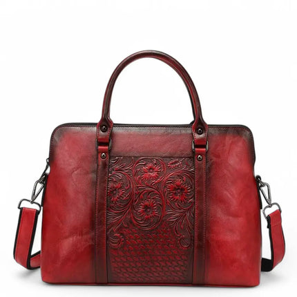 Vintage Leather Laptop Bag for Women – 14-inch Floral Design, Elegant & Timeless Style