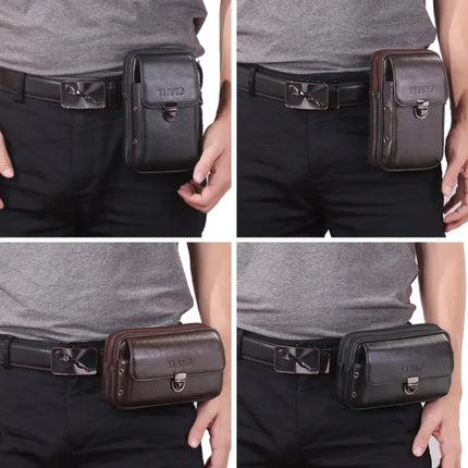 Men’s Premium Leather Waist Bag – Compact Belt Bag with Multiple Zippered Pockets for Everyday Use