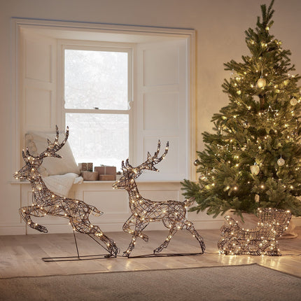 LED Reindeer with Sleigh – 240 Warm-White LED Lights – Indoor/Outdoor Holiday Yard Décor – 26.8" × 34.3" × 5.5" + Sleigh 12.2" × 19.7" × 7.1"