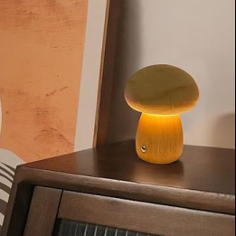 MiroBlüte Rechargeable Mushroom Table Lamp with Wooden Accents – Soft Warm LED Light for Home Decor