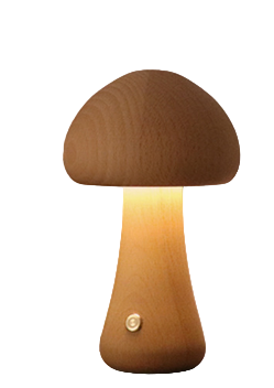 MiroBlüte Rechargeable Mushroom Table Lamp with Wooden Accents – Soft Warm LED Light for Home Decor