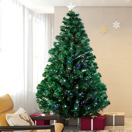 Pre-Lit Artificial Christmas Tree with Star – Realistic LED Holiday Tree for Indoor Decoration