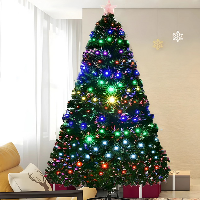 Pre-Lit Artificial Christmas Tree with Star – Realistic LED Holiday Tree for Indoor Decoration