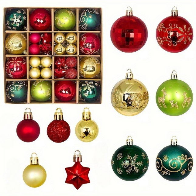 24-Piece Christmas Ornament Set – Shiny, Matte & Glitter Baubles for Tree, Wreath & Holiday Décor