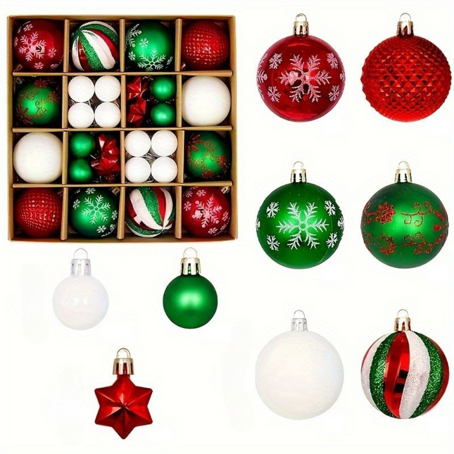 24-Piece Christmas Ornament Set – Shiny, Matte & Glitter Baubles for Tree, Wreath & Holiday Décor
