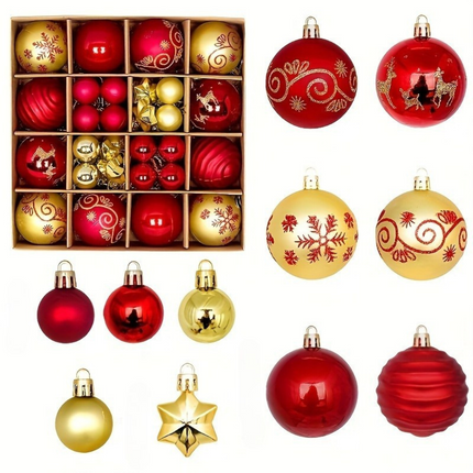 24-Piece Christmas Ornament Set – Shiny, Matte & Glitter Baubles for Tree, Wreath & Holiday Décor