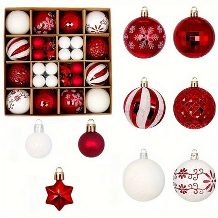 24-Piece Christmas Ornament Set – Shiny, Matte & Glitter Baubles for Tree, Wreath & Holiday Décor