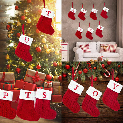 Personalized Christmas Stocking with Embroidered Letter – Red Knit Holiday Sock with Name