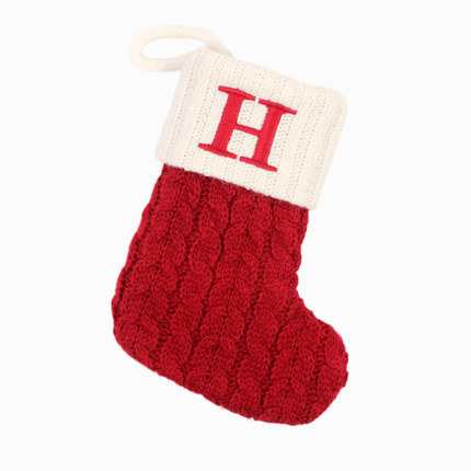 Personalized Christmas Stocking with Embroidered Letter – Red Knit Holiday Sock with Name