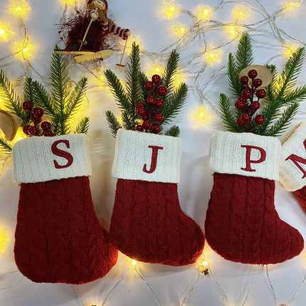 Personalized Christmas Stocking with Embroidered Letter – Red Knit Holiday Sock with Name