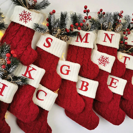 Personalized Christmas Stocking with Embroidered Letter – Red Knit Holiday Sock with Name