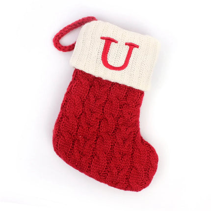 Personalized Christmas Stocking with Embroidered Letter – Red Knit Holiday Sock with Name