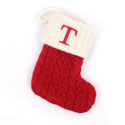 Personalized Christmas Stocking with Embroidered Letter – Red Knit Holiday Sock with Name