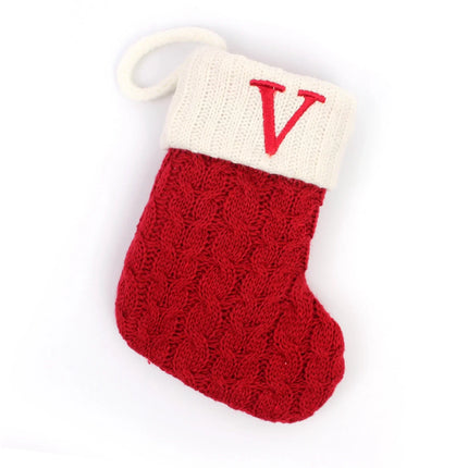 Personalized Christmas Stocking with Embroidered Letter – Red Knit Holiday Sock with Name